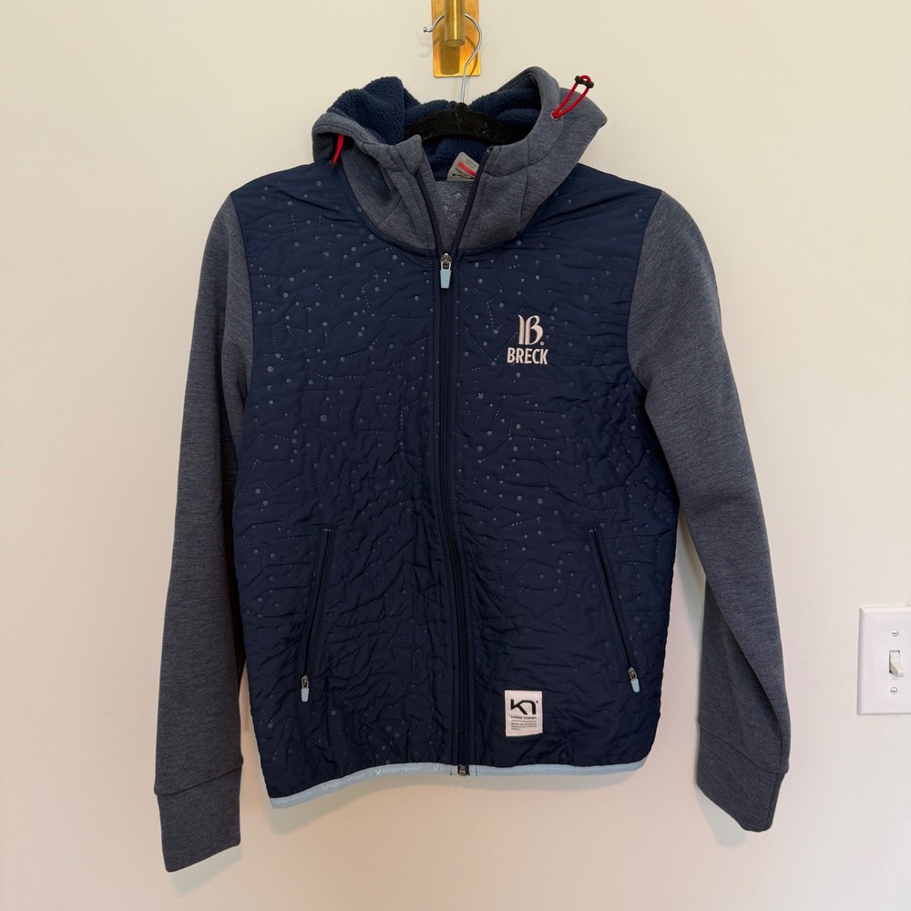 Kari Traa Breck Hybrid Quilted Hooded Jacket‎ Navy Blue Grey Womens Small